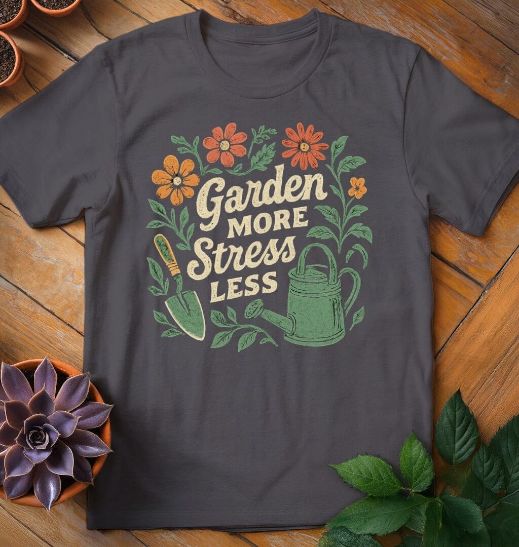 Garden More, Stress Less T-Shirt - Gardeners, Plant Lovers Gifts
