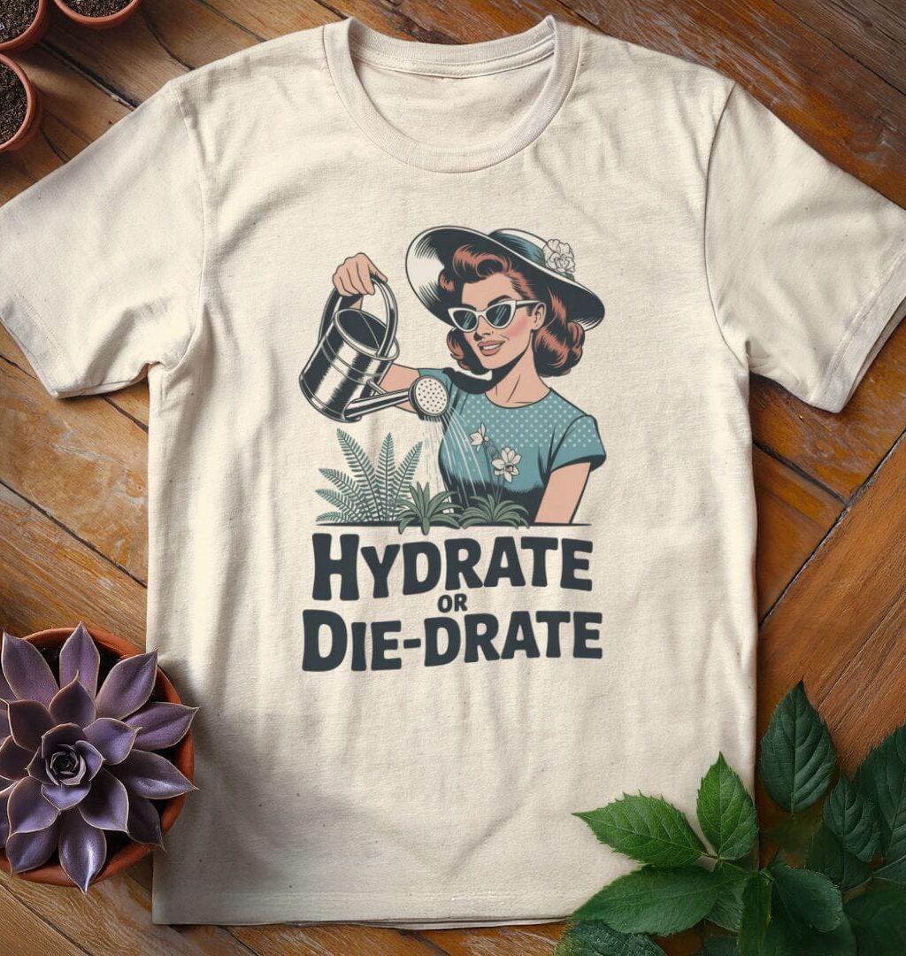 Hydrate or Die-Drate T-Shirt - Gardeners, Plant Lovers Gifts