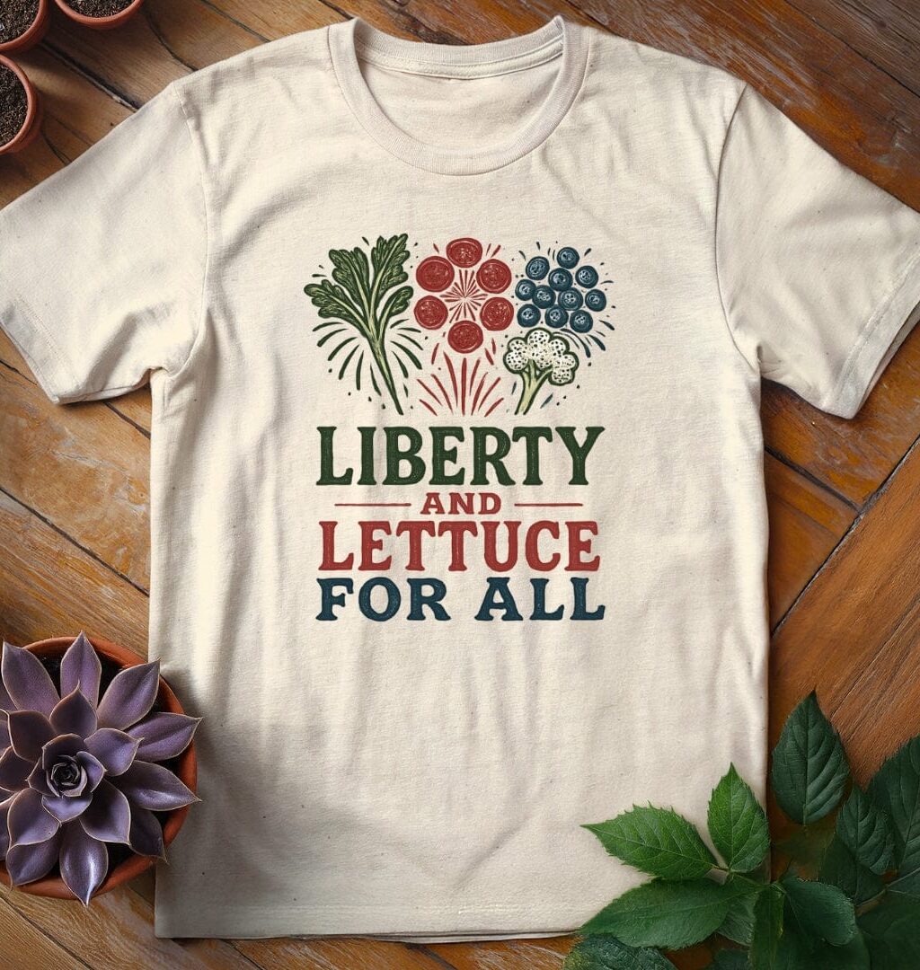 Liberty and Lettuce for All T-Shirt - Gardeners, Plant Lovers Gifts